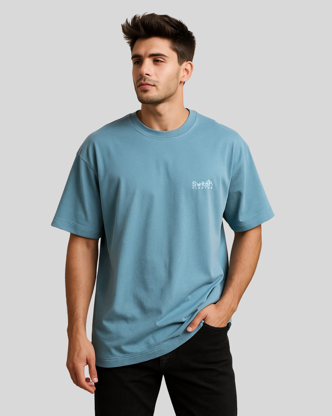 Essential Oversized Round Neck T-Shirt – Sky Blue