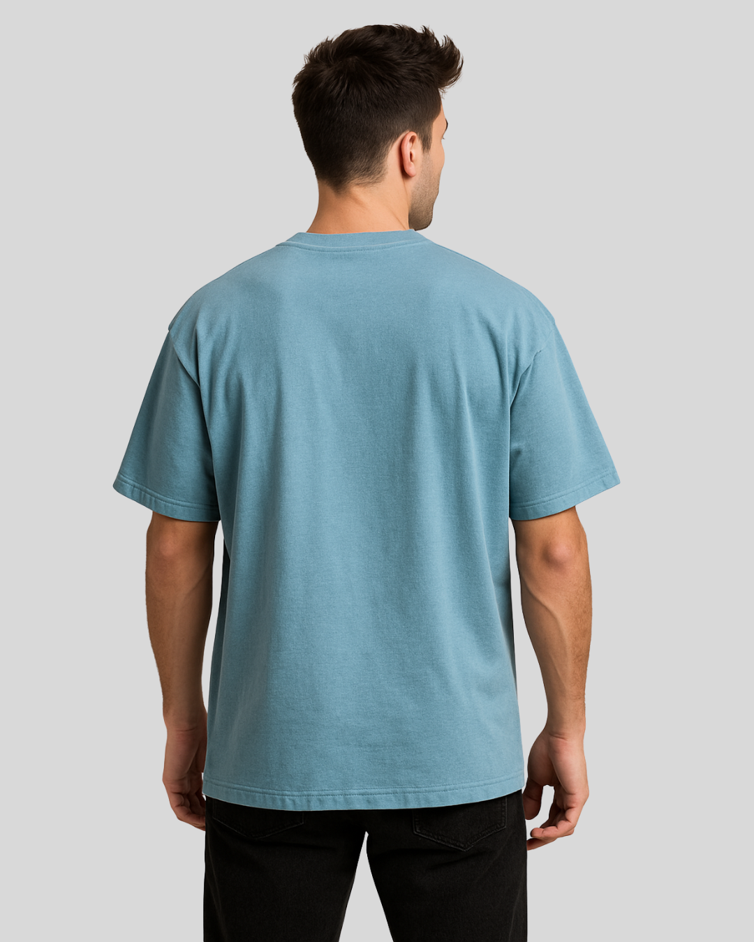 Essential Oversized Round Neck T-Shirt – Sky Blue - Image 2