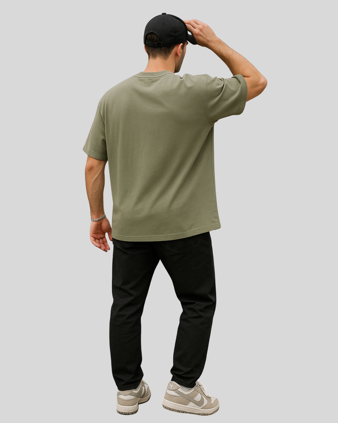 Essential Oversized Round Neck T-Shirt – Olive Green - Image 3