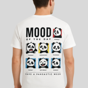 “Pandastic Week” White Graphic Panda T-Shirt by Switch Clouthe
