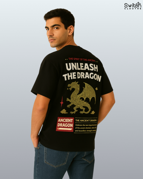 Switch Clouthe “Unleash The Dragon” Oversized T-Shirt – Black - Image 2